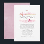 Invitation Bat mitzvah de fleurs de printemps rose géométriqu<br><div class="desc">Invitation à bat mitzvah floral rose aquarelle avec fleur de sakura avec cadre géométrique or personnalisable selon vos spécifications.</div>