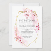 Invitation Bat mitzvah de fleurs de printemps rose géométriqu (Devant)