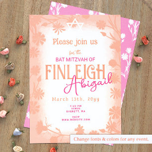 Invitation Bat mitzvah de fleurs sauvages roses et de fleur r