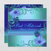 Invitation Bat mitzvah de fleurs vives bleu (Devant / Derrière)