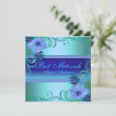 Invitation Bat mitzvah de fleurs vives bleu (Debout devant)