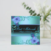 Invitation Bat mitzvah de fleurs vives bleu et vio (Debout devant)