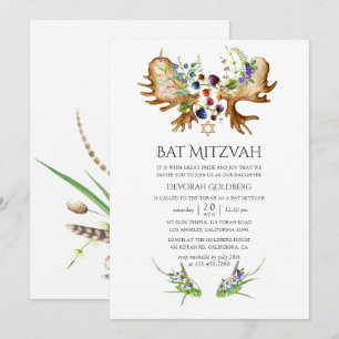 Invitation Bat mitzvah de forêt rustique aquarelle