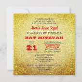 Invitation Bat mitzvah de glam Ruby et Gold Parties scintilla (Devant)