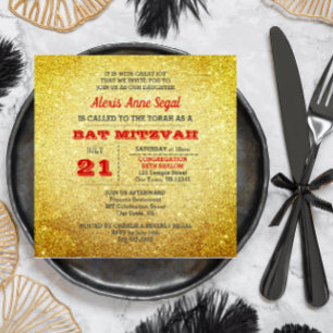 Invitation Bat mitzvah de glam Ruby et Gold Parties scintilla