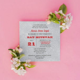 Invitation Bat mitzvah de Glam Ruby et Silver Parties scintil
