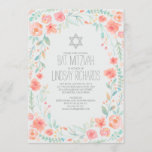 Invitation Bat mitzvah de jardin de fleurs d'aquarelle<br><div class="desc">Fleurs d'aquarelle couronne bat mitzvah invitation à la célébration dans le jardin plein de fleurs en fleurs</div>