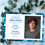 Invitation Bat mitzvah de la barre PHOTO personnalisée en mar<br><div class="desc">Carte parfaite pour annoncer un bat mitzvah, bar mitzvah ou une autre célébration juive ! L'art abstrait pour vous à l'avant et à l'arrière ! ENTIÈREMENT PERSONNALISABLE ! Cliquez sur "Personnaliser" ci-dessus pour modifier le texte et ajouter votre propre photo. Cliquez sur "modifier à l'aide de l'outil de conception" pour...</div>