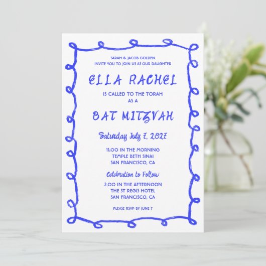Invitation Bat mitzvah de la barre QR personnalisée avec bouc (Debout devant)