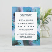 Invitation Bat mitzvah de la barre QRCode personnalisée BlueG (Debout devant)