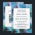 Invitation Bat mitzvah de la barre QRCode personnalisée BlueG<br><div class="desc">Carte parfaite pour annoncer un bat mitzvah, bar mitzvah ou une autre célébration juive ! L'aquarelle abstraite pour vous à l'avant et à l'arrière ! ENTIÈREMENT PERSONNALISABLE ! Cliquez sur "Personnaliser" ci-dessus pour modifier le texte et ajouter votre lien au code QR. Cliquez sur "modifier à l'aide de l'outil de...</div>