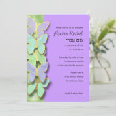 Invitation Bat mitzvah de la frontière des papillons vert et  (Debout devant)