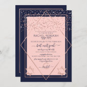 Invitation Bat mitzvah de la frontière Marine Rose Rose Gold  (Devant / Derrière)