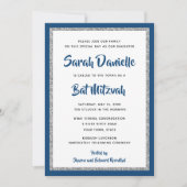 Invitation Bat mitzvah de la Glitterie Marine Bleu & Rectangl (Devant)
