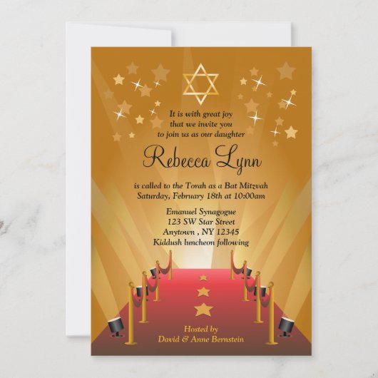 Invitation Bat mitzvah de la Red Carpet Hollywood Star (Devant)
