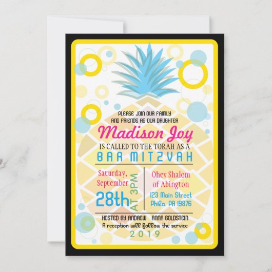 Invitation Bat mitzvah de l'ANANAS TROPICALE (Devant)