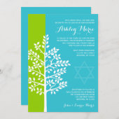 Invitation Bat mitzvah de l'arbre bleu Turquoise vert (Devant / Derrière)