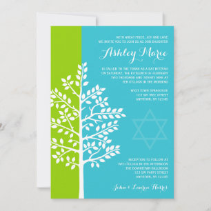 Invitation Bat mitzvah de l'arbre bleu Turquoise vert
