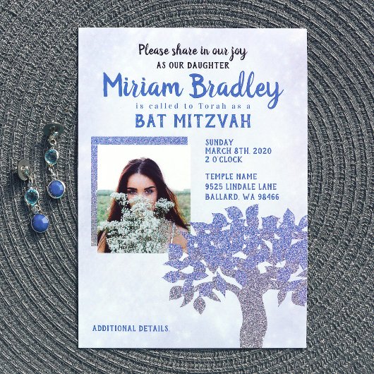 Invitation Bat mitzvah de l'arbre de Parties scint