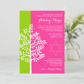 Invitation Bat mitzvah de l'arbre rose vert (Debout devant)