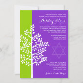 Invitation Bat mitzvah de l'arbre vert pourpre (Devant)