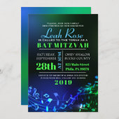 Invitation Bat mitzvah de lettres et de notes hébraïques (Devant / Derrière)