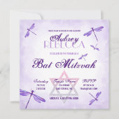 Invitation Bat mitzvah de libellules de lavande pourpre (Devant)