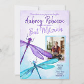 Invitation Bat mitzvah de libellules violette et turquoise (Devant)