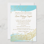 Invitation Bat mitzvah de musique bleu et or (Devant)