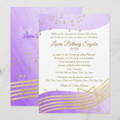 Invitation Bat mitzvah de musique violet aquarelle et or2 (Devant / Derrière)