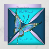 Invitation Bat mitzvah de papillon bleu Turquoise violet (Devant / Derrière)