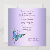Invitation Bat mitzvah de papillon bleu Turquoise violet (Dos)