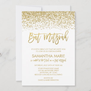 Invitation Bat mitzvah de Parties scintillant d'or moderne Wh