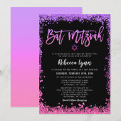 Invitation Bat mitzvah de Parties scintillant Purple Pink Fau (Devant / Derrière)