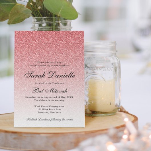 Invitation Bat mitzvah de Parties scintillant rose bébé