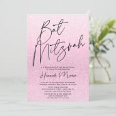 Invitation Bat mitzvah de Parties scintillant rose chic (Debout devant)