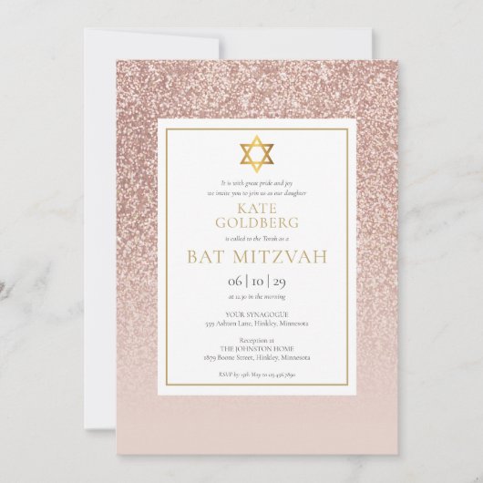 Invitation Bat mitzvah de Parties scintillant Rose Gold (Devant)