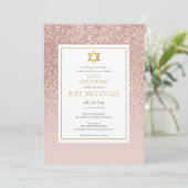 Invitation Bat mitzvah de Parties scintillant Rose Gold (Debout devant)