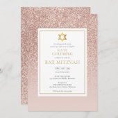 Invitation Bat mitzvah de Parties scintillant Rose Gold (Devant / Derrière)