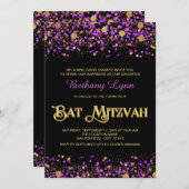 Invitation Bat mitzvah de Parties scintillant violet et or (Devant / Derrière)