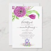 Invitation Bat mitzvah de printemps floral aquarelle (Devant)