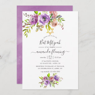Invitation Bat mitzvah de printemps floral aquarelle