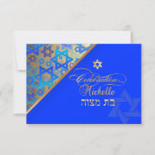 Invitation Bat mitzvah de réception PixDezines/bleu/or (Devant)