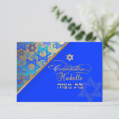 Invitation Bat mitzvah de réception PixDezines/bleu/or (Debout devant)