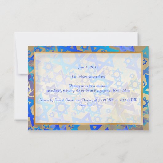 Invitation Bat mitzvah de réception PixDezines/bleu/or (Dos)