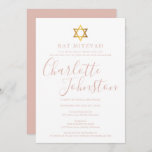 Invitation Bat mitzvah de script rose moderne<br><div class="desc">Doté du nom de signature de script rose rose. Personnalisez avec vos informations Bat mitzvah spéciales en lettrage chic rose joli sur ce design élégant. Conçu par Thisisnotme©</div>