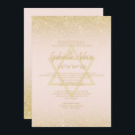 Invitation Bat mitzvah de script rose pâle chic parties scint<br><div class="desc">Typographie de l'or chic et parties scintillant d'or ombre rose pâle invitation Bat mitzvah soirée. L'arrière - plan rose pastel est entièrement personnalisable. Ajoutez votre nom hébreu.</div>