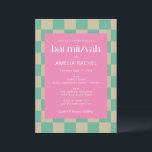 Invitation Bat mitzvah de tableau de bord vert Mod Pink Mint<br><div class="desc">Invitation du Bat mitzvah de tableau de bord vert de la Mod Pink avec les détails RSVP</div>