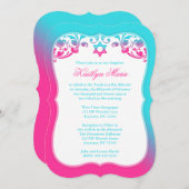 Invitation Bat mitzvah de Turquoises à perches bleues roses e (Devant / Derrière)