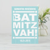 Invitation Bat mitzvah de type Big dans Turquoise (Debout devant)